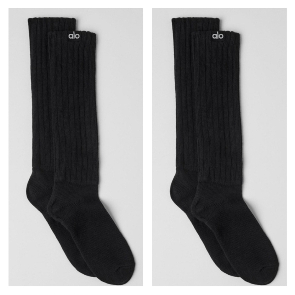 ALO Yoga Scrunch Sock Unisex - Black - Medium - Two Pairs - Picture 1 of 8